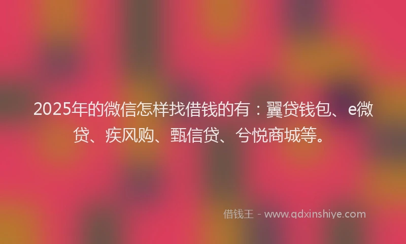2025年的微信怎样找借钱的有：翼贷钱包、e微贷、疾风购、甄信贷、兮悦商城等。