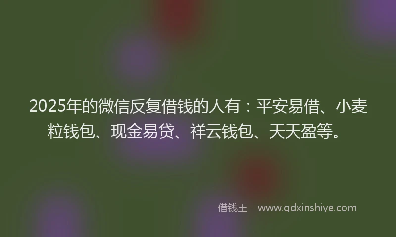 2025年的微信反复借钱的人有：平安易借、小麦粒钱包、现金易贷、祥云钱包、天天盈等。