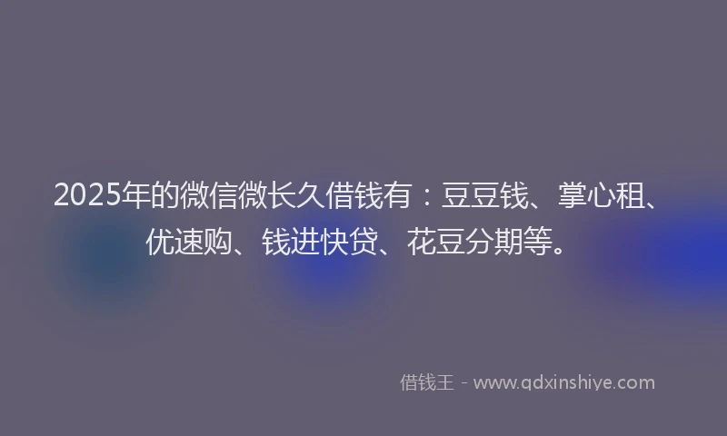 2025年的微信微长久借钱有：豆豆钱、掌心租、优速购、钱进快贷、花豆分期等。