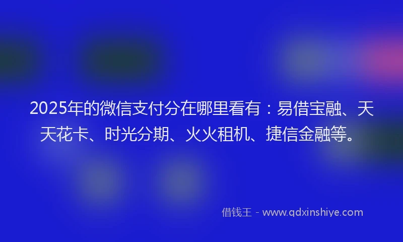 2025年的微信支付分在哪里看有：易借宝融、天天花卡、时光分期、火火租机、捷信金融等。