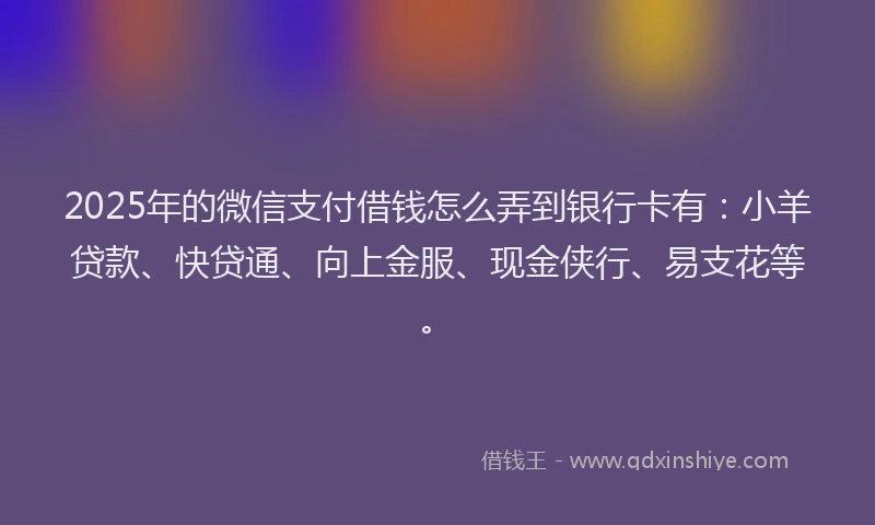 2025年的微信支付借钱怎么弄到银行卡有：小羊贷款、快贷通、向上金服、现金侠行、易支花等。