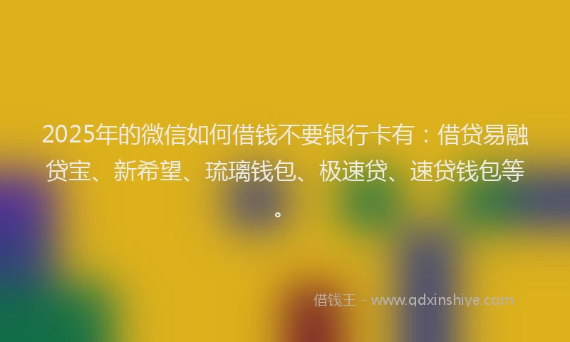 2025年的微信如何借钱不要银行卡有：借贷易融贷宝、新希望、琉璃钱包、极速贷、速贷钱包等。
