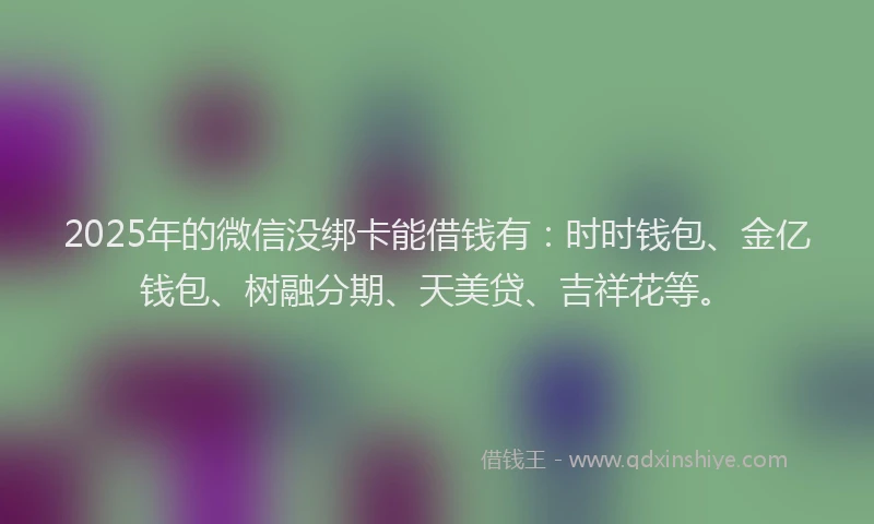 2025年的微信没绑卡能借钱有：时时钱包、金亿钱包、树融分期、天美贷、吉祥花等。