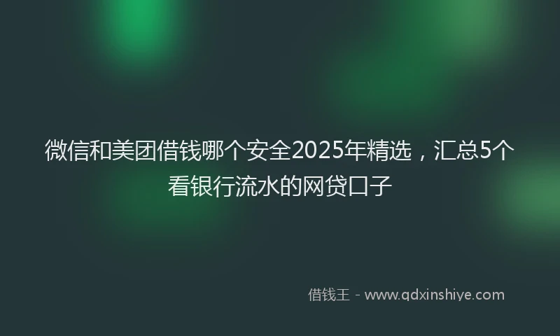 微信和美团借钱哪个安全2025年精选，汇总5个看银行流水的网贷口子