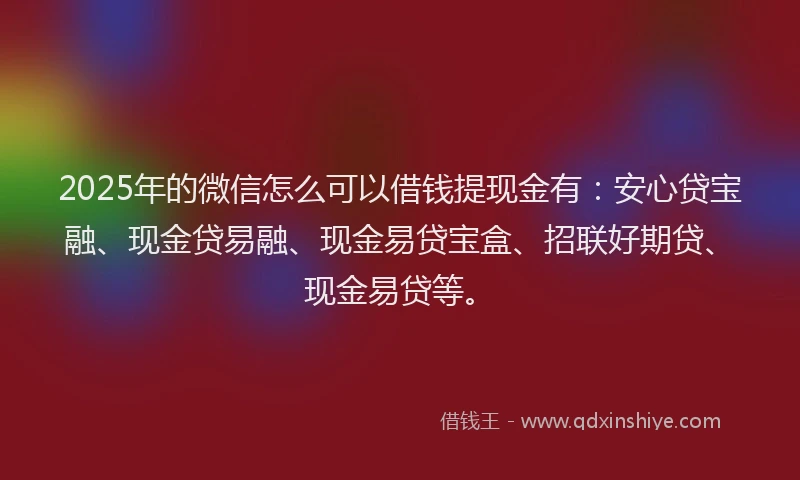 2025年的微信怎么可以借钱提现金有：安心贷宝融、现金贷易融、现金易贷宝盒、招联好期贷、现金易贷等。