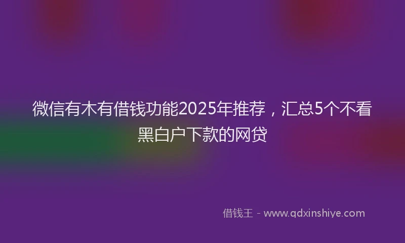 微信有木有借钱功能2025年推荐，汇总5个不看黑白户下款的网贷