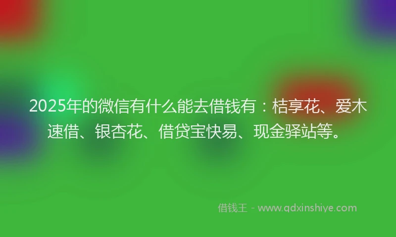2025年的微信有什么能去借钱有：桔享花、爱木速借、银杏花、借贷宝快易、现金驿站等。