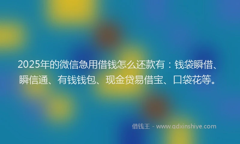 2025年的微信急用借钱怎么还款有：钱袋瞬借、瞬信通、有钱钱包、现金贷易借宝、口袋花等。
