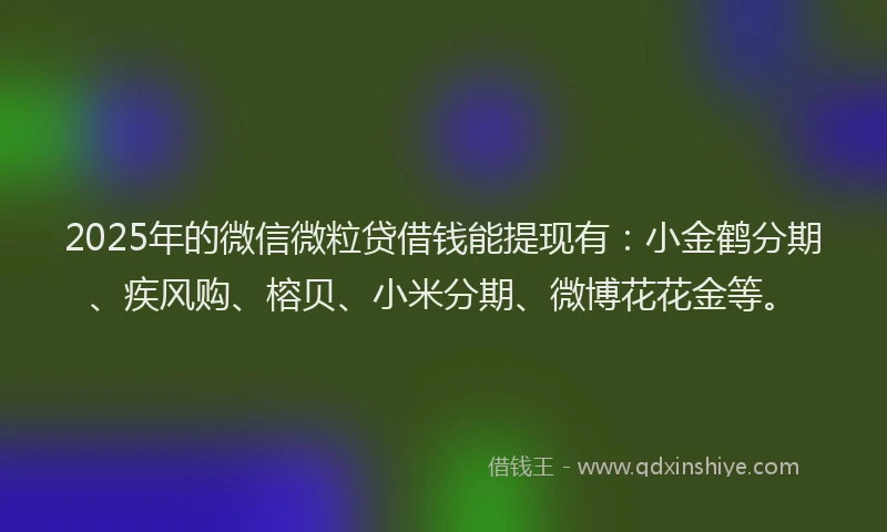 2025年的微信微粒贷借钱能提现有：小金鹤分期、疾风购、榕贝、小米分期、微博花花金等。