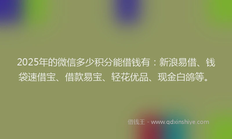2025年的微信多少积分能借钱有：新浪易借、钱袋速借宝、借款易宝、轻花优品、现金白鸽等。