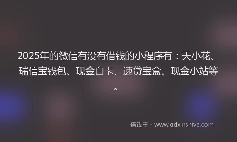 2025年的微信有没有借钱的小程序有：天小花、瑞信宝钱包、现金白卡、速贷宝盒、现金小站等。