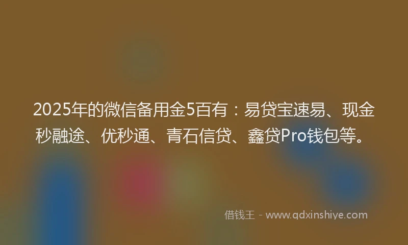 2025年的微信备用金5百有：易贷宝速易、现金秒融途、优秒通、青石信贷、鑫贷Pro钱包等。