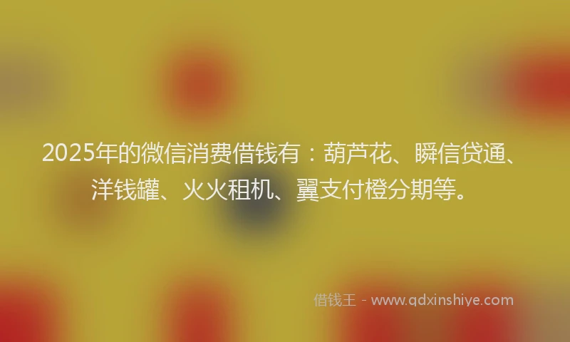 2025年的微信消费借钱有：葫芦花、瞬信贷通、洋钱罐、火火租机、翼支付橙分期等。