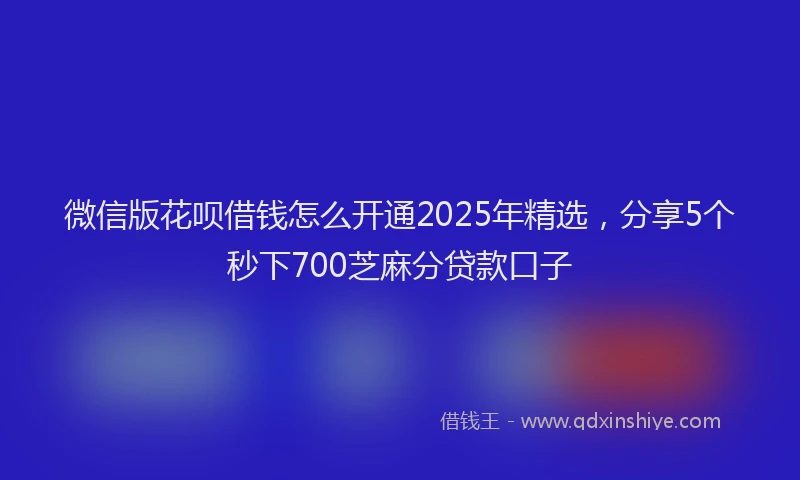 微信版花呗借钱怎么开通2025年精选，分享5个秒下700芝麻分贷款口子