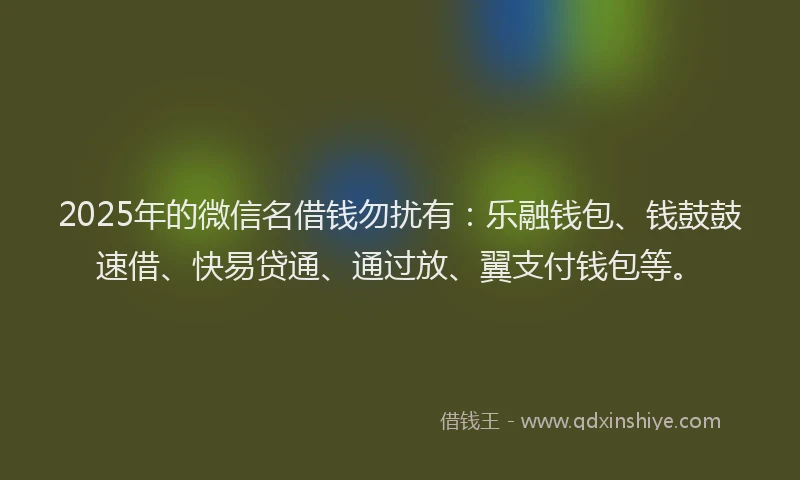 2025年的微信名借钱勿扰有：乐融钱包、钱鼓鼓速借、快易贷通、通过放、翼支付钱包等。