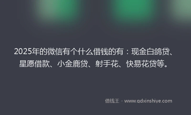 2025年的微信有个什么借钱的有：现金白鸽贷、星愿借款、小金鹿贷、射手花、快易花贷等。