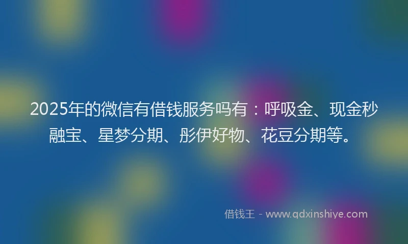 2025年的微信有借钱服务吗有：呼吸金、现金秒融宝、星梦分期、彤伊好物、花豆分期等。