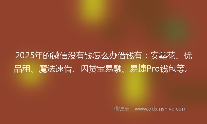 2025年的微信没有钱怎么办借钱有：安鑫花、优品租、魔法速借、闪贷宝易融、易捷Pro钱包等。
