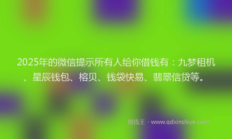 2025年的微信提示所有人给你借钱有：九梦租机、星辰钱包、榕贝、钱袋快易、翡翠信贷等。