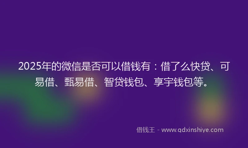 2025年的微信是否可以借钱有：借了么快贷、可易借、甄易借、智贷钱包、享宇钱包等。