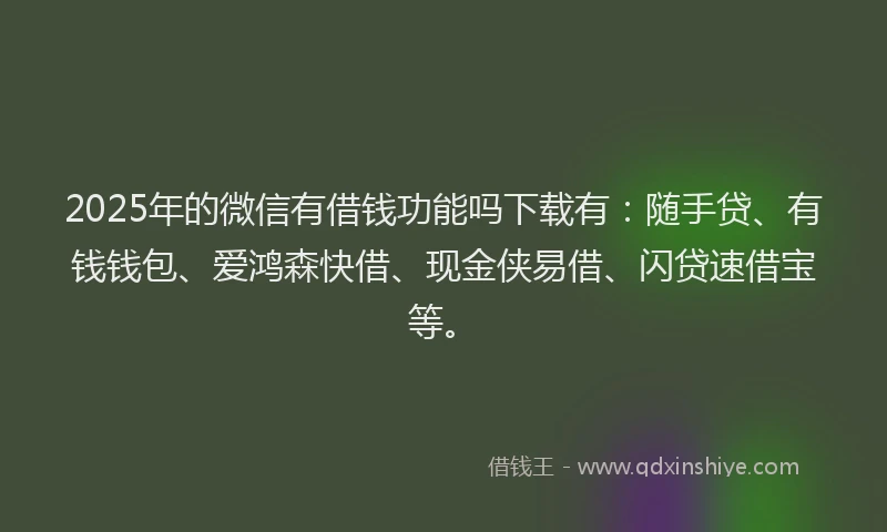 2025年的微信有借钱功能吗下载有：随手贷、有钱钱包、爱鸿森快借、现金侠易借、闪贷速借宝等。