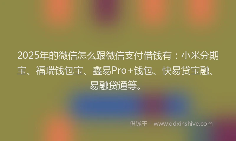 2025年的微信怎么跟微信支付借钱有：小米分期宝、福瑞钱包宝、鑫易Pro+钱包、快易贷宝融、易融贷通等。