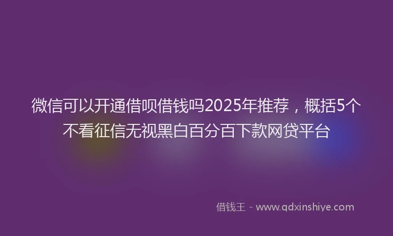 微信可以开通借呗借钱吗2025年推荐，概括5个不看征信无视黑白百分百下款网贷平台