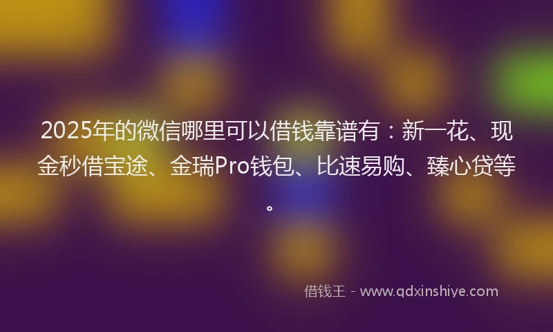 2025年的微信哪里可以借钱靠谱有：新一花、现金秒借宝途、金瑞Pro钱包、比速易购、臻心贷等。