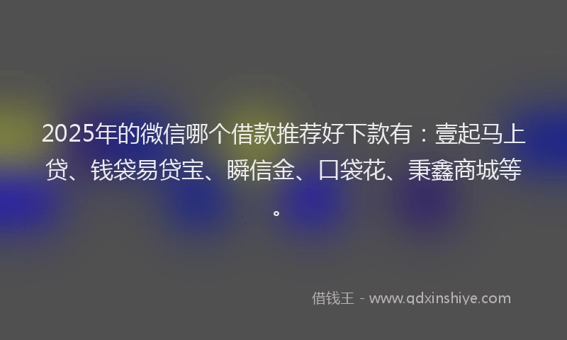 2025年的微信哪个借款推荐好下款有：壹起马上贷、钱袋易贷宝、瞬信金、口袋花、秉鑫商城等。