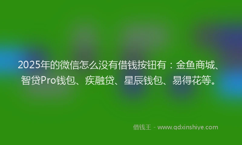 2025年的微信怎么没有借钱按钮有：金鱼商城、智贷Pro钱包、疾融贷、星辰钱包、易得花等。