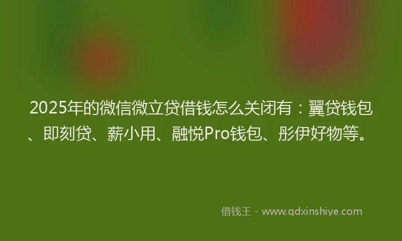 2025年的微信微立贷借钱怎么关闭有：翼贷钱包、即刻贷、薪小用、融悦Pro钱包、彤伊好物等。
