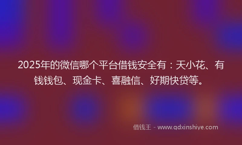 2025年的微信哪个平台借钱安全有：天小花、有钱钱包、现金卡、喜融信、好期快贷等。