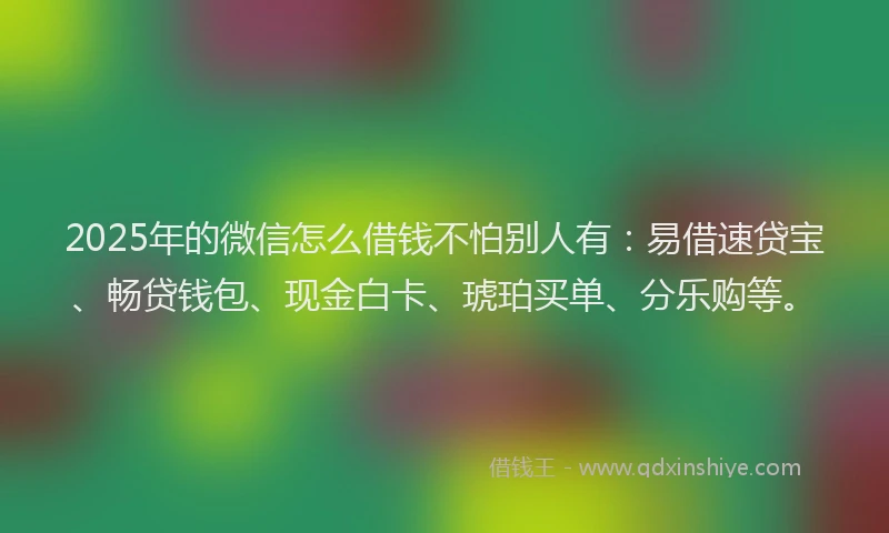 2025年的微信怎么借钱不怕别人有：易借速贷宝、畅贷钱包、现金白卡、琥珀买单、分乐购等。