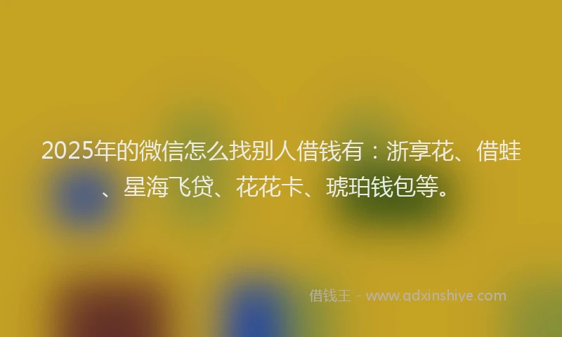 2025年的微信怎么找别人借钱有：浙享花、借蛙、星海飞贷、花花卡、琥珀钱包等。