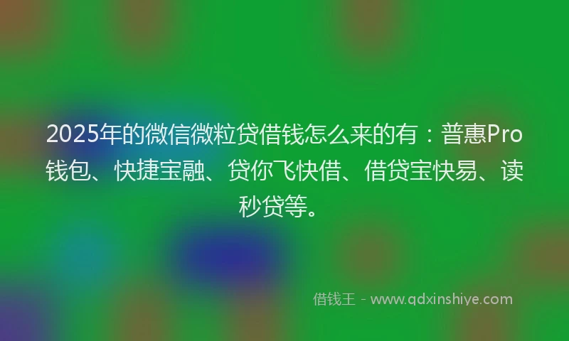 2025年的微信微粒贷借钱怎么来的有：普惠Pro钱包、快捷宝融、贷你飞快借、借贷宝快易、读秒贷等。