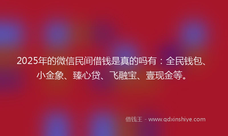 2025年的微信民间借钱是真的吗有：全民钱包、小金象、臻心贷、飞融宝、壹现金等。