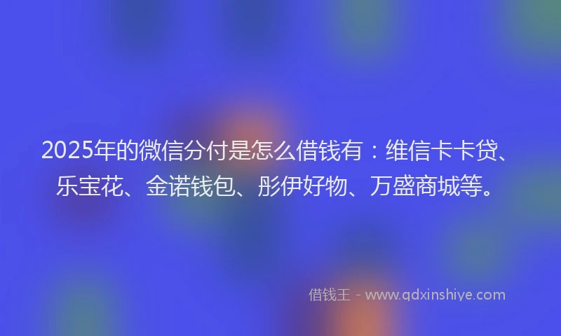 2025年的微信分付是怎么借钱有：维信卡卡贷、乐宝花、金诺钱包、彤伊好物、万盛商城等。