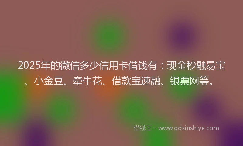 2025年的微信多少信用卡借钱有：现金秒融易宝、小金豆、牵牛花、借款宝速融、银票网等。