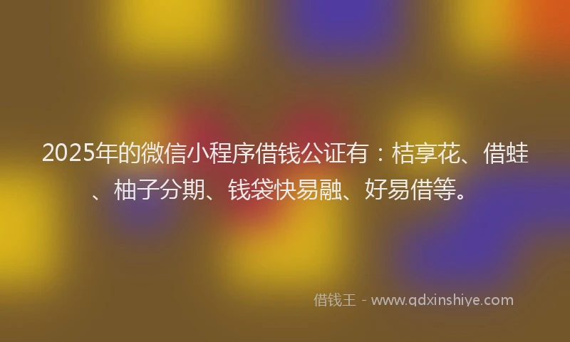 2025年的微信小程序借钱公证有：桔享花、借蛙、柚子分期、钱袋快易融、好易借等。
