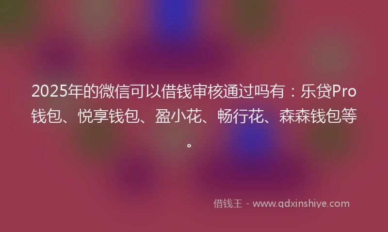 2025年的微信可以借钱审核通过吗有：乐贷Pro钱包、悦享钱包、盈小花、畅行花、森森钱包等。