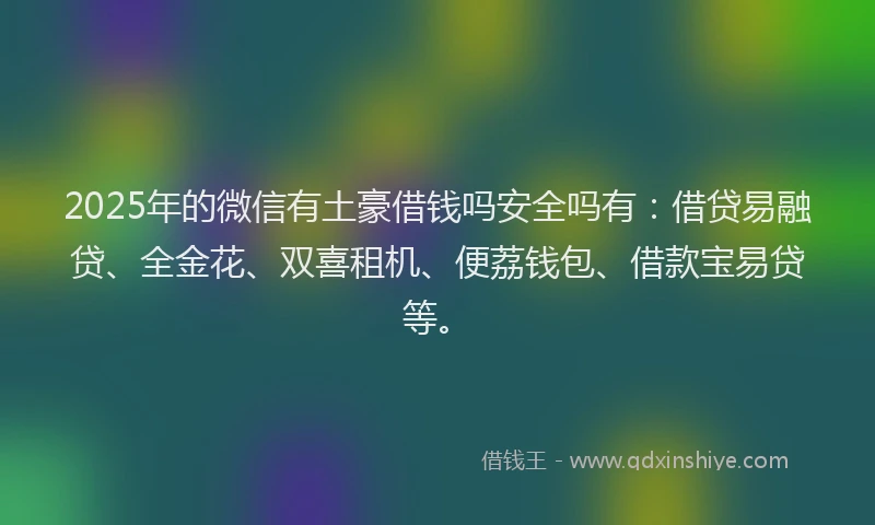 2025年的微信有土豪借钱吗安全吗有：借贷易融贷、全金花、双喜租机、便荔钱包、借款宝易贷等。