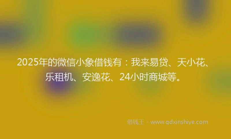 2025年的微信小象借钱有：我来易贷、天小花、乐租机、安逸花、24小时商城等。