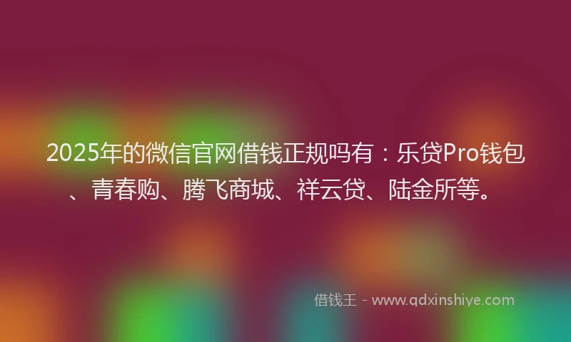 2025年的微信官网借钱正规吗有：乐贷Pro钱包、青春购、腾飞商城、祥云贷、陆金所等。