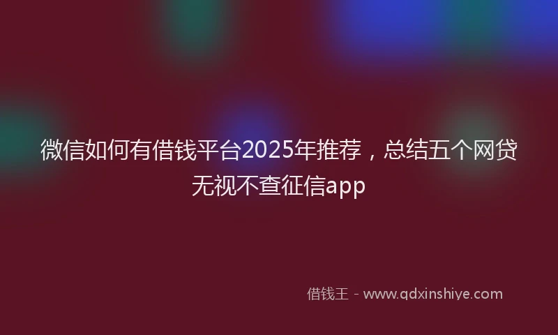 微信如何有借钱平台2025年推荐，总结五个网贷无视不查征信app
