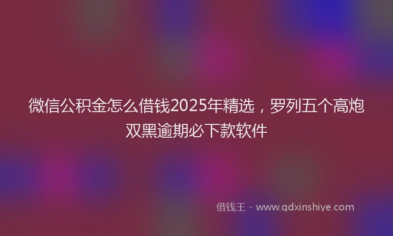 微信公积金怎么借钱2025年精选，罗列五个高炮双黑逾期必下款软件