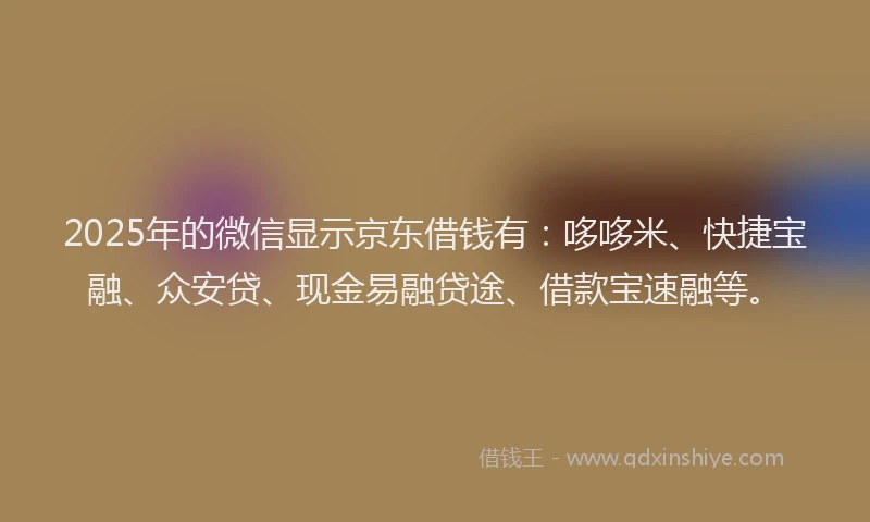 2025年的微信显示京东借钱有：哆哆米、快捷宝融、众安贷、现金易融贷途、借款宝速融等。