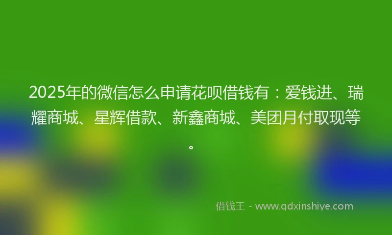 2025年的微信怎么申请花呗借钱有：爱钱进、瑞耀商城、星辉借款、新鑫商城、美团月付取现等。