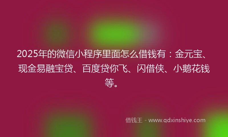 2025年的微信小程序里面怎么借钱有：金元宝、现金易融宝贷、百度贷你飞、闪借侠、小鹅花钱等。