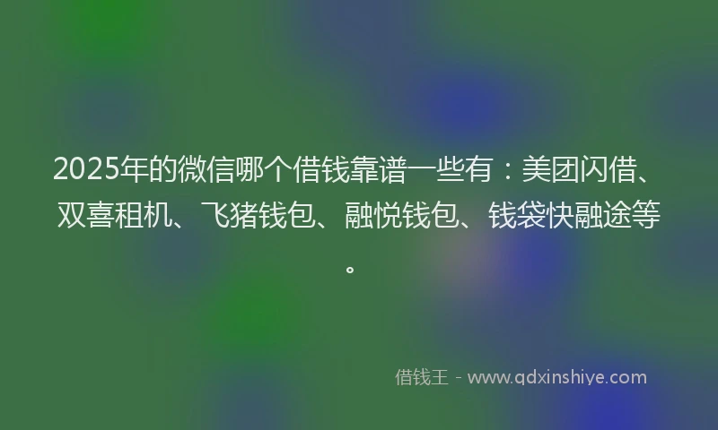 2025年的微信哪个借钱靠谱一些有：美团闪借、双喜租机、飞猪钱包、融悦钱包、钱袋快融途等。
