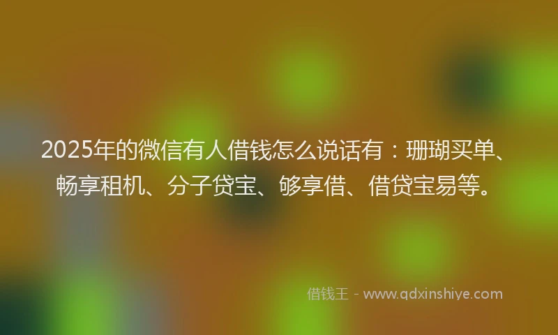 2025年的微信有人借钱怎么说话有：珊瑚买单、畅享租机、分子贷宝、够享借、借贷宝易等。